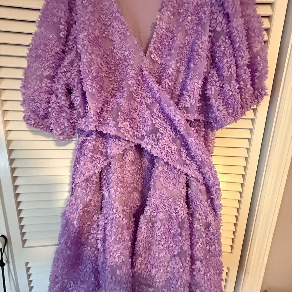 Eloquii Purple Puff Sleeve Wrap Dress